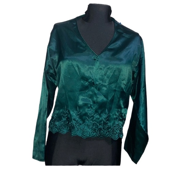 Vtg Victoria's Secret Gold Label Forest Green Floral Embroidered Top size M - Picture 4 of 8